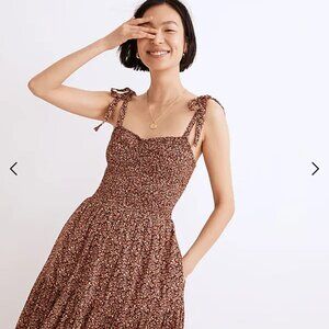 Madewell Lucie Tie-Strap Tiered Midi Dress (Stained Mahogany Floral)